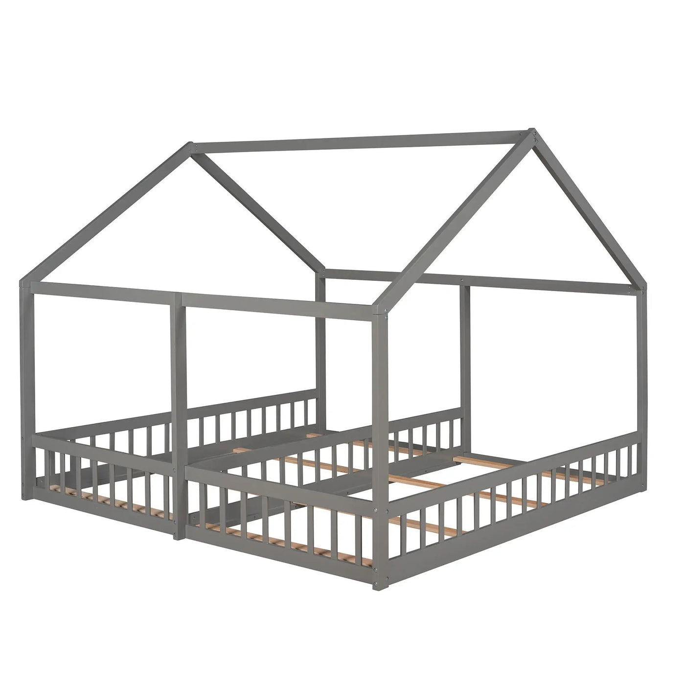 House Platform Beds, 2 Shared Beds, Metal Frame With Guardrails by HouseOfZazla