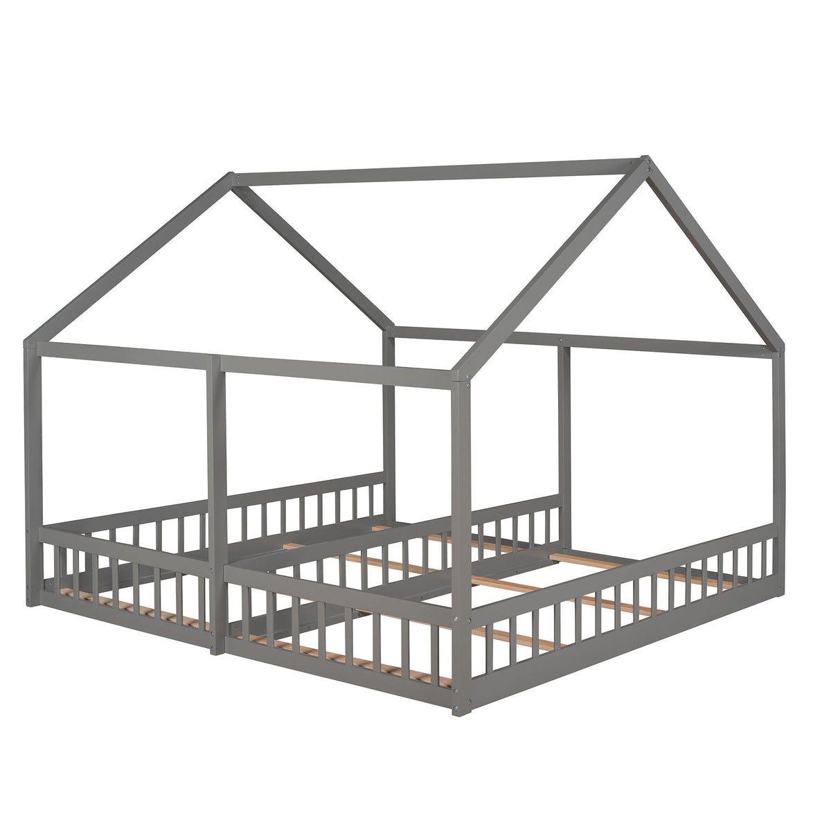House Platform Beds with Guardrails - Metal, Twin Size, White, Dark Gray, Black, photo 12 of 29
