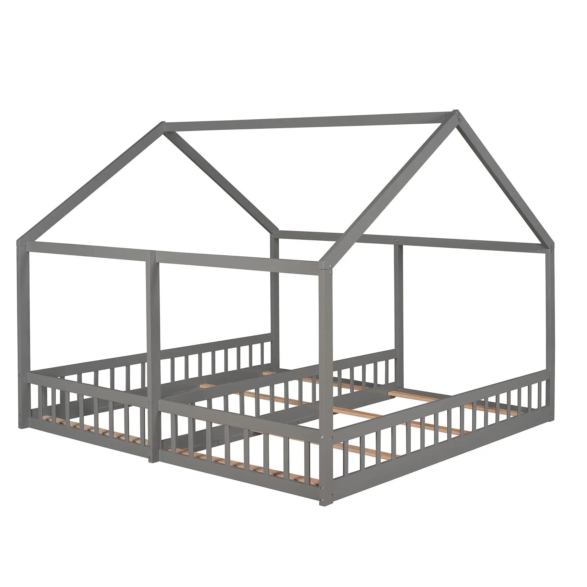 House Platform Beds, 2 Shared Beds, Metal Frame With Guardrails by Unique Piece Furniture