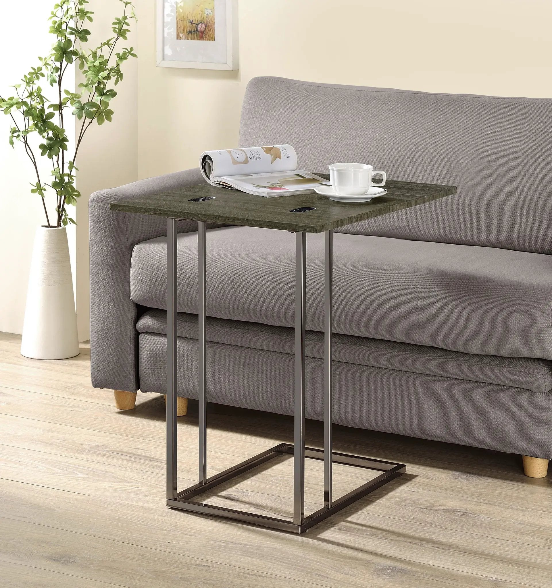 Pedro Expandable C-Shaped Sofa Side Table Weathered Grey by Unique Piece Furniture