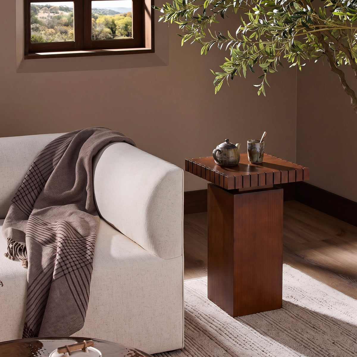 Walnut Wood Square End Table with Pedestal Base - Walnut, photo 3 of 10