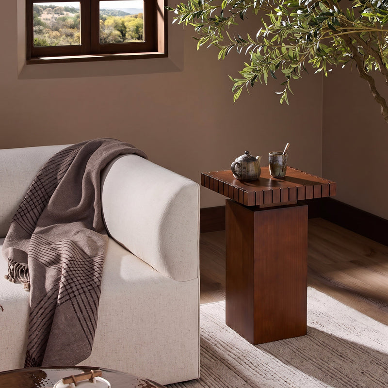 Walnut Wood Square End Table with Pedestal Base - Walnut, photo 3 of 10
