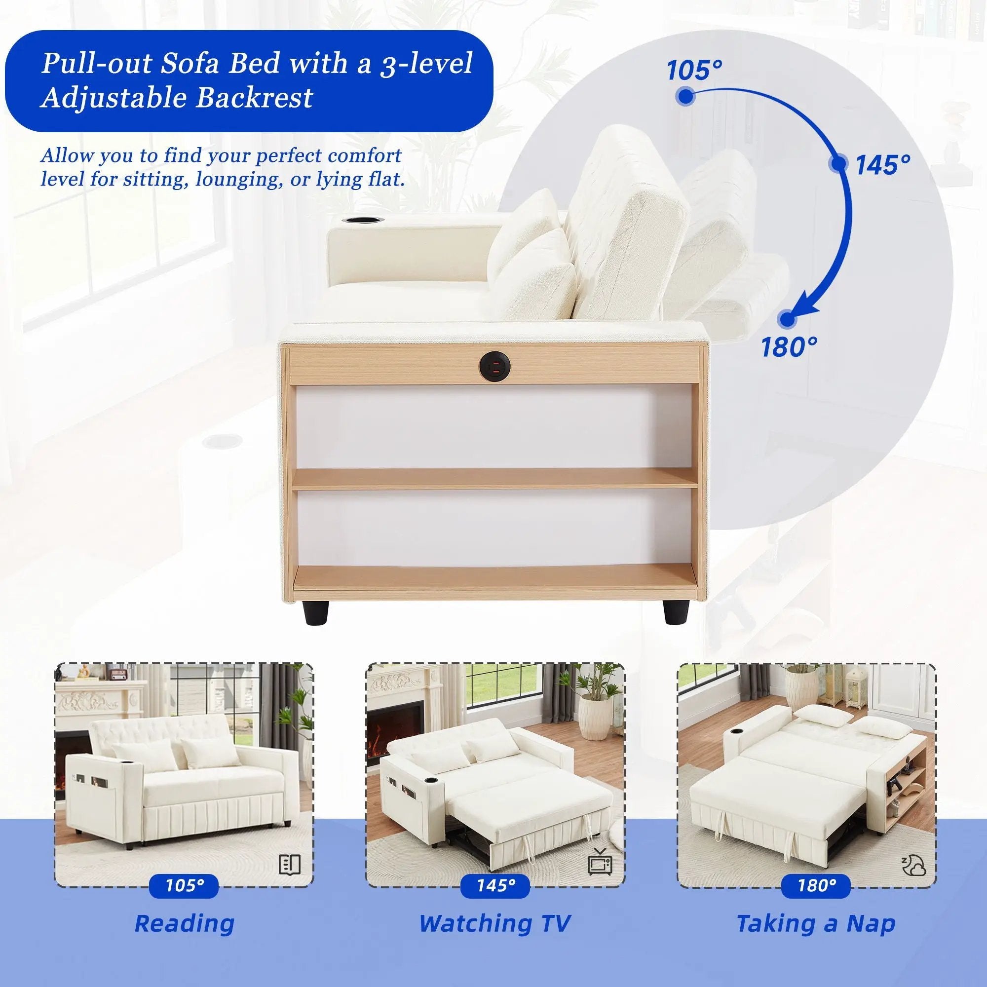 Pull-Out Sofa Bed Convertible Couch With Adjustable Backrest For Living Room by HouseOfZazla