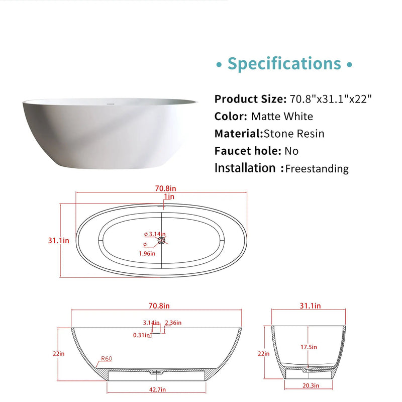 Solid Surface Freestanding Soaking Tub by HouseOfZazla
