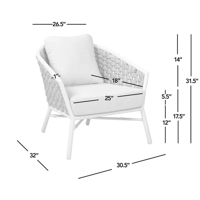 Rowan - Rope Barrel Back Patio Accent Arm Chair (Set of 2) - Optic White by HouseOfZazla
