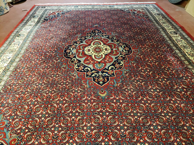 Indian Rug 9x12 Red Indo Bidjar Rug 9x12 Vintage Rug Allover Pattern Medallion Rug Wool Rug Nice Persian Design by Jewel Rugs