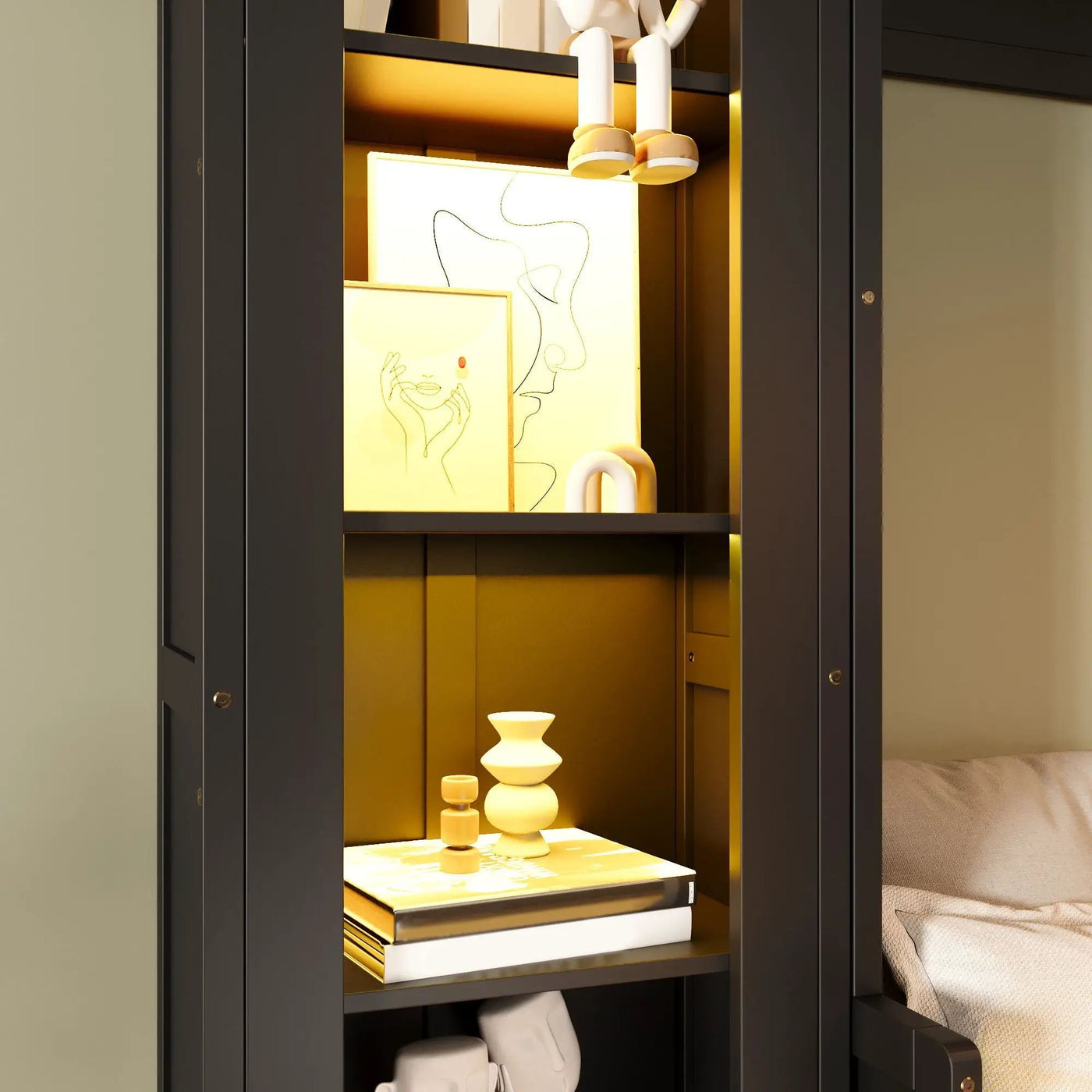 French Style Murphy Platform Bed With Shelf, Side Cabinets, Drawers And LED by HouseOfZazla