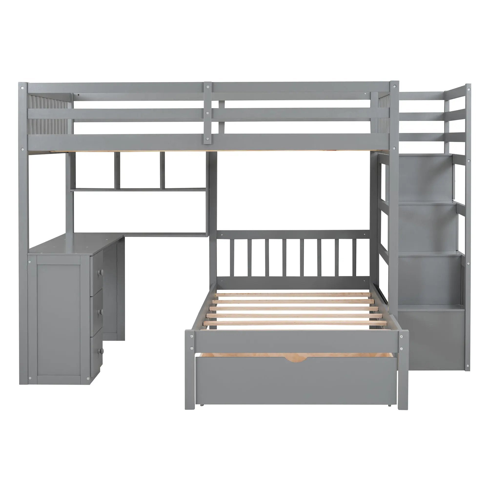 Bunk Bed With Desk, Drawers And Shelves