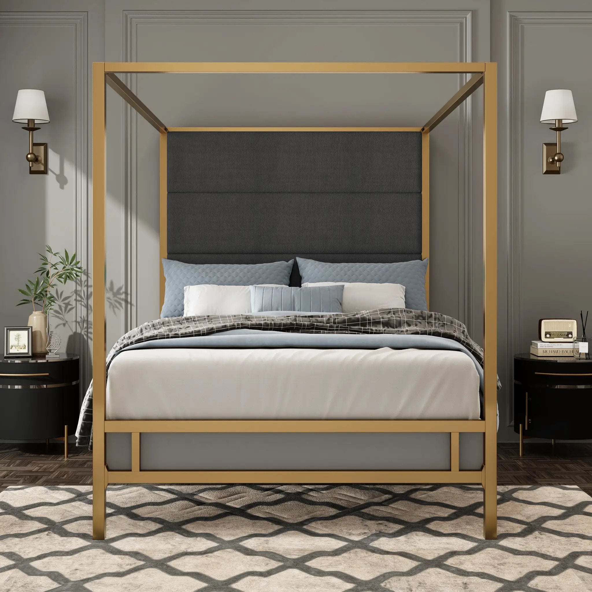 Modern Gold Metal Canopy Bed by HouseOfZazla