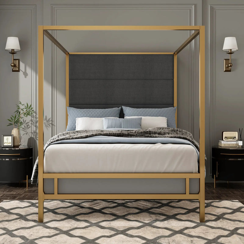 Modern Gold Metal Canopy Bed by HouseOfZazla