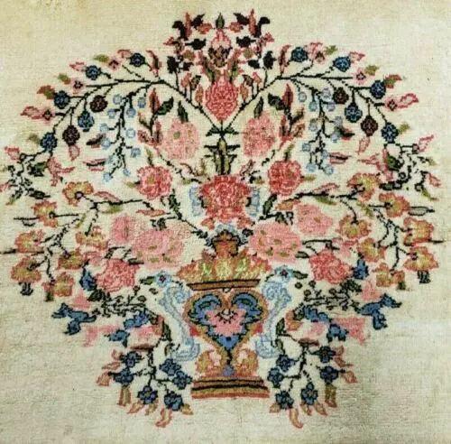 2' 7" X 3' 6" Antique Rug Hand Knotted Pictorial Wool Oriental Flowers by Jewel Rugs