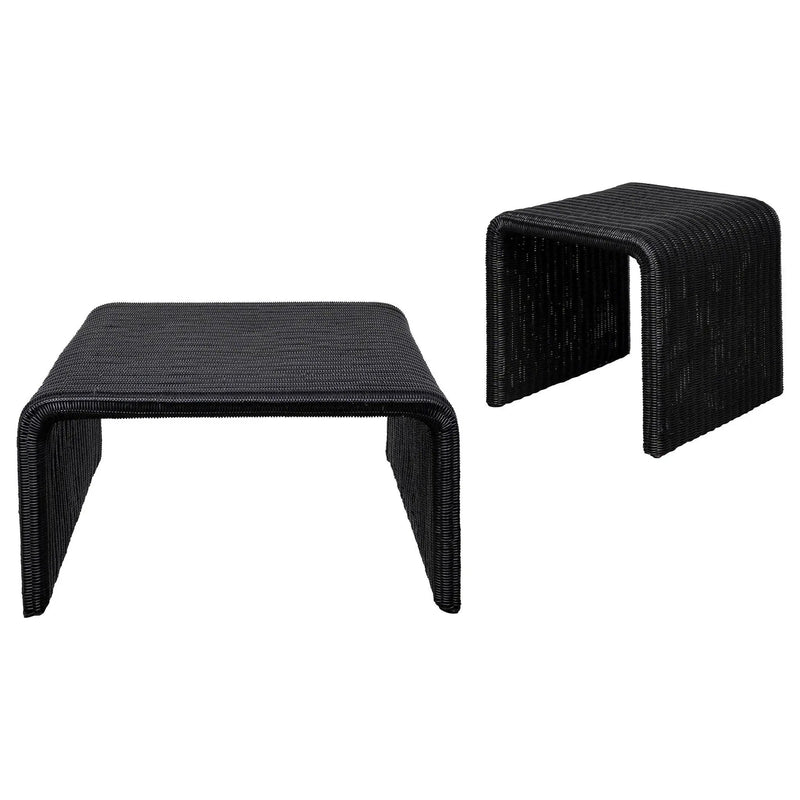 Cahya 2-piece Rattan Coffee and End Table Set Black by Unique Piece Furniture