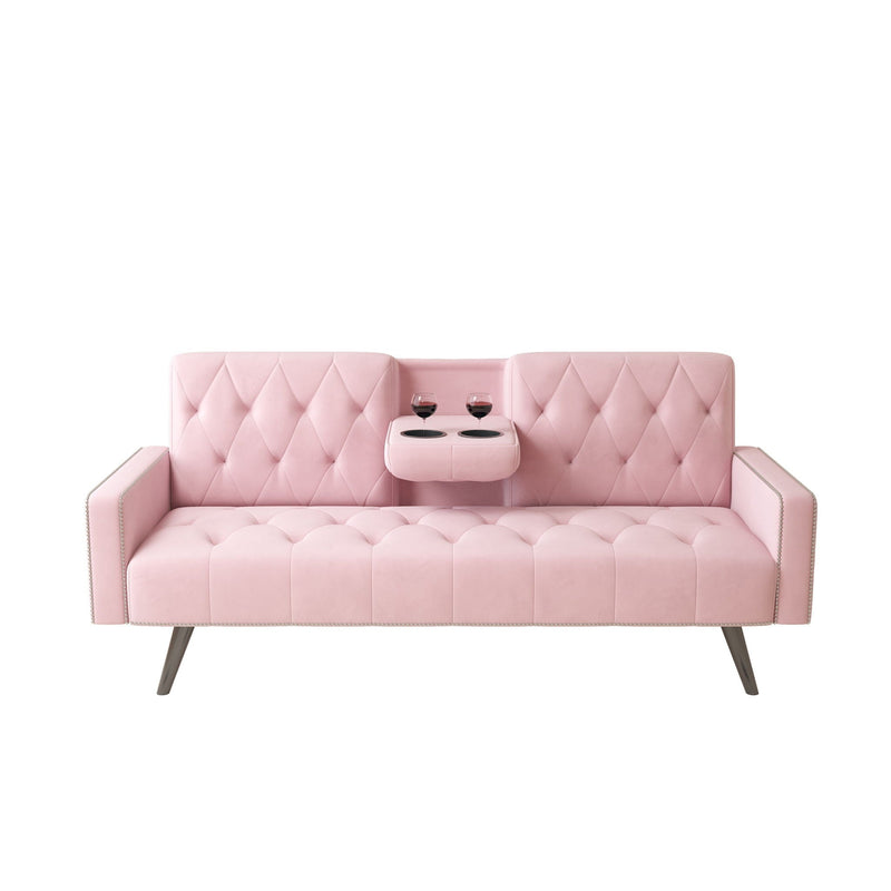 Sofa Bed With Nail Head Trim And Cup Holders - Pink by HouseOfZazla