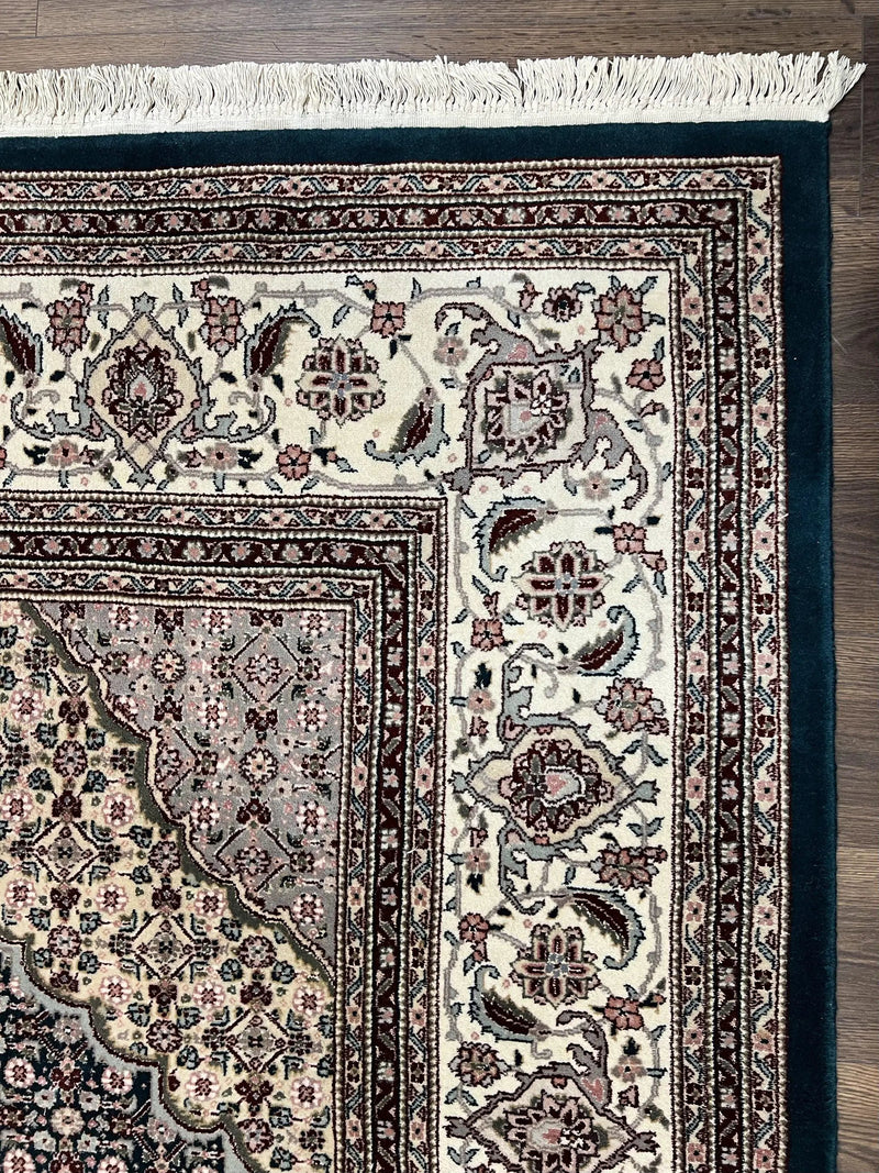 Sino Persian Rug 9x12, Dark Green and Ivory, Medallion, Mahi Herati, Elegant Oriental Carpet, Wool Hand Knotted Traditional Room Sized Rug by Jewel Rugs