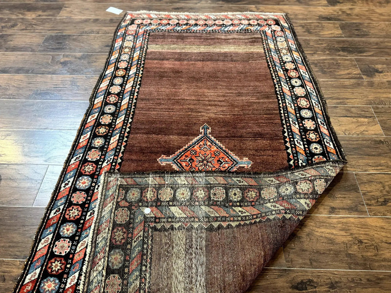 Antique Persian Rug 4x7, Sarab Tribal Wool Carpet, Brown and Multicolor, Handmade Wide Runner Rug 4 x 7, Open Field, Rainbow Border by Jewel Rugs