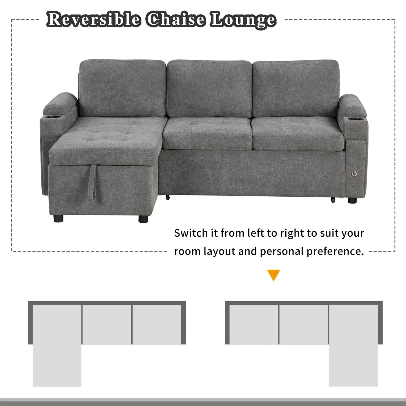 Convertible L Shaped Sofa Couch With Storage, Cup Holders, USB Ports by HouseOfZazla