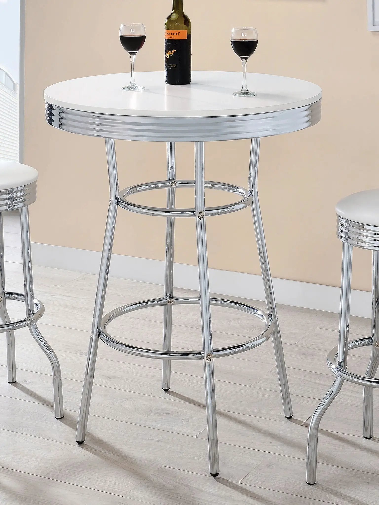 Retro Round 30-inch 1950's Bistro Pub Height Bar Table White by Unique Piece Furniture