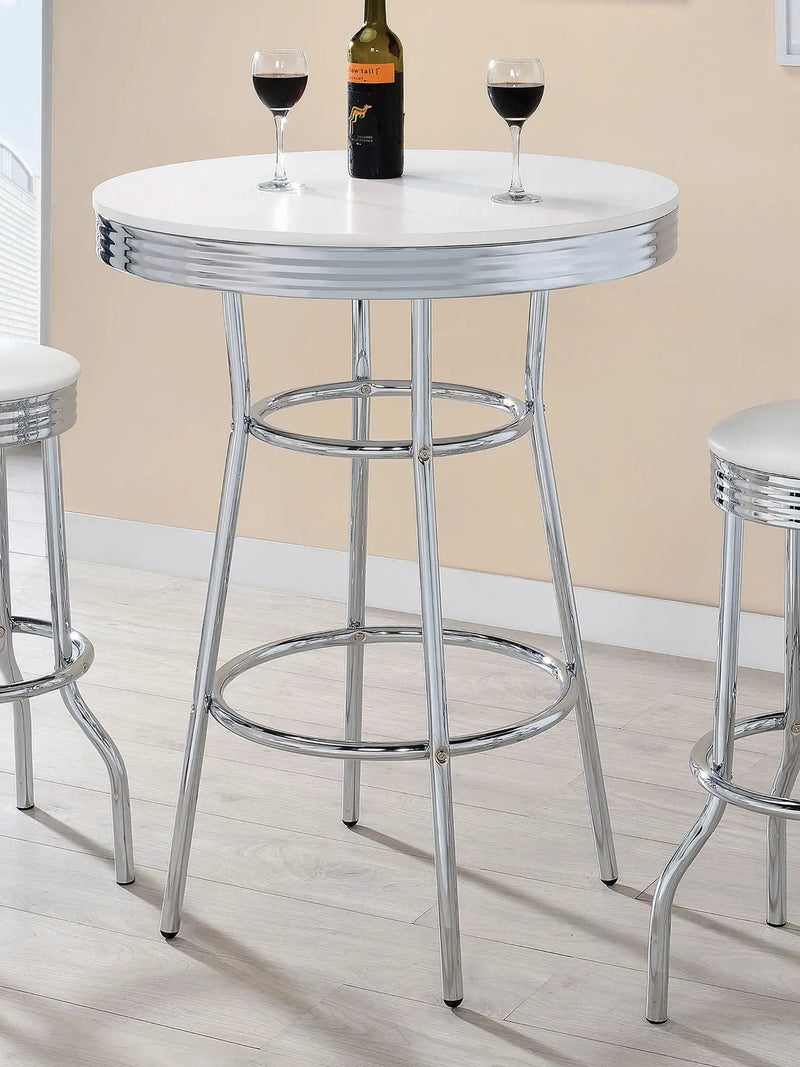 Retro Round 30-inch 1950's Bistro Pub Height Bar Table White by Unique Piece Furniture