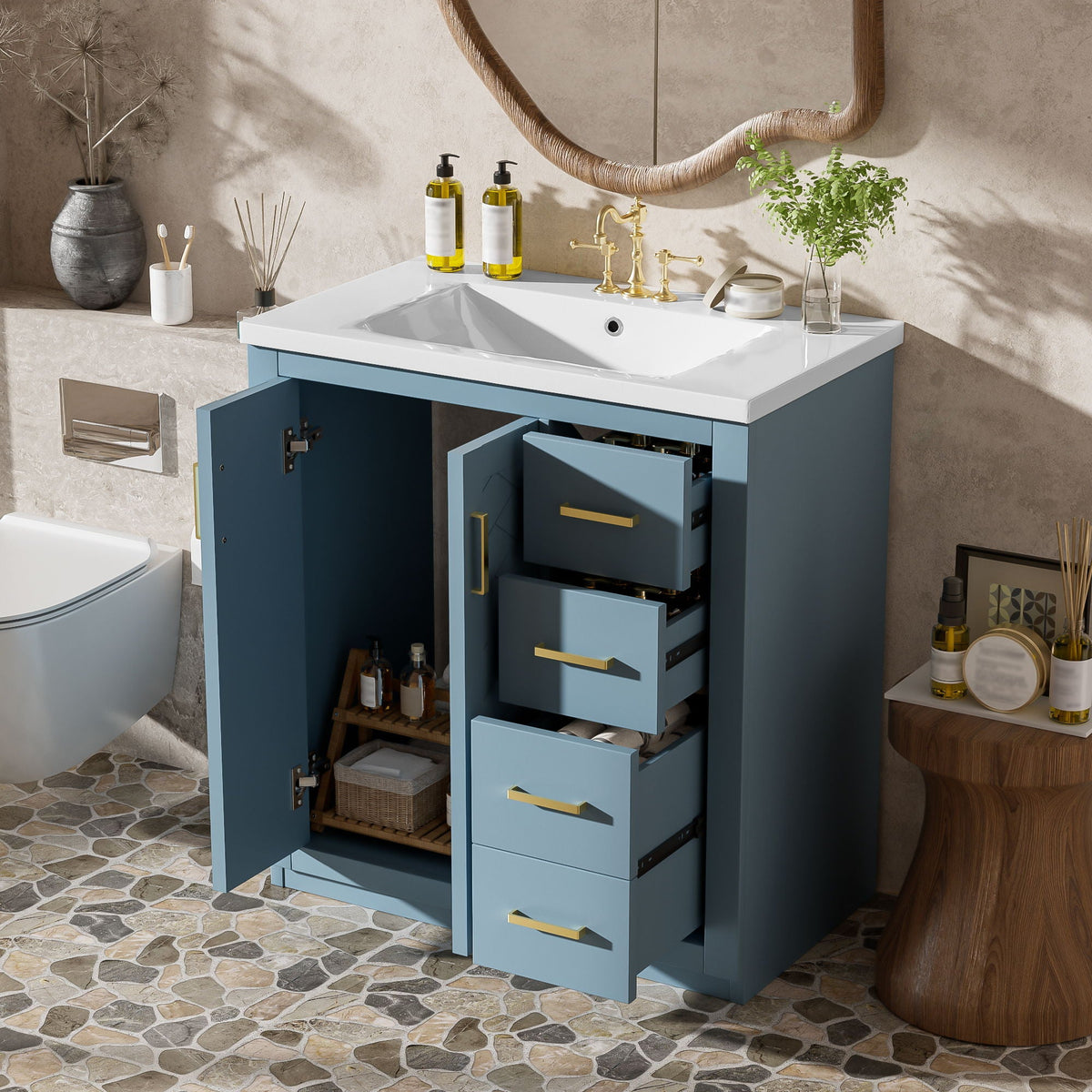 Bathroom Vanity With Sink, Storage Cabinet, Freestanding Set With 3 Drawers & Soft Closing Doors, photo 19 of 35