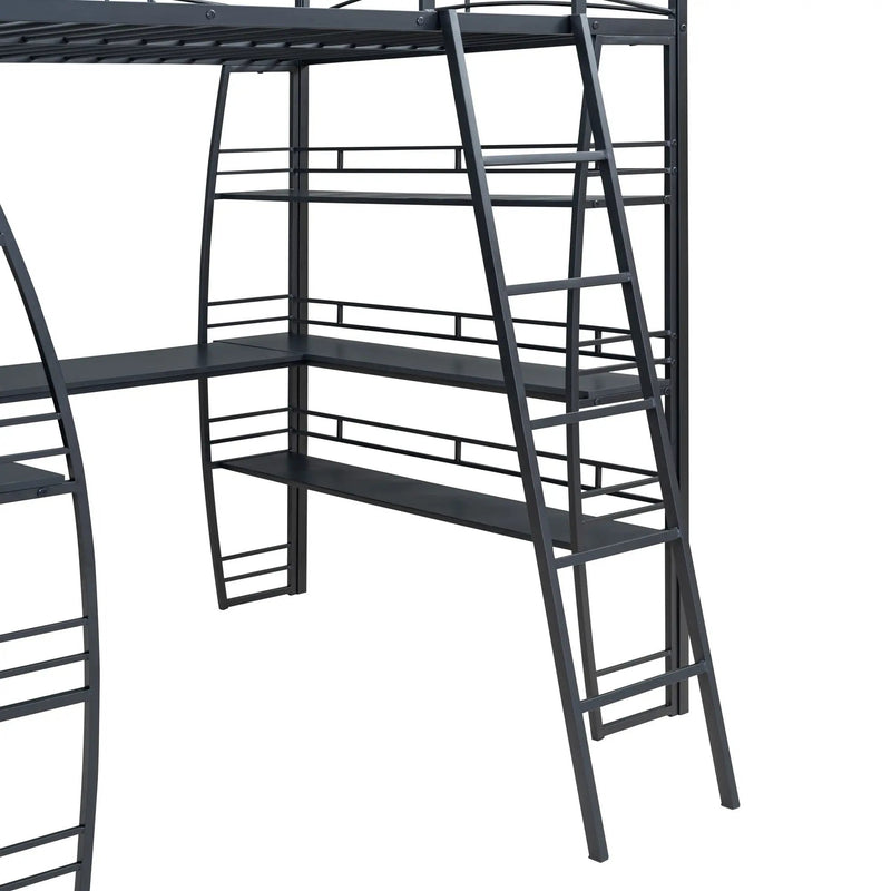 Loft Bed With 4 Layers Of Shelves And L-Shaped Desk, Stylish Metal Frame Bed With A Set Of Sockets, USB Ports And And Wireless Charging by HouseOfZazla