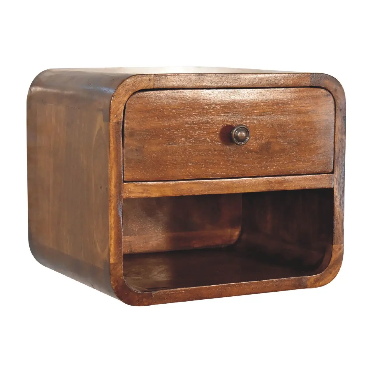Solid Wood Mini Curve Floating Nightstand, 1-Drawer, 1 Open Slot, Chestnut by HouseOfZazla