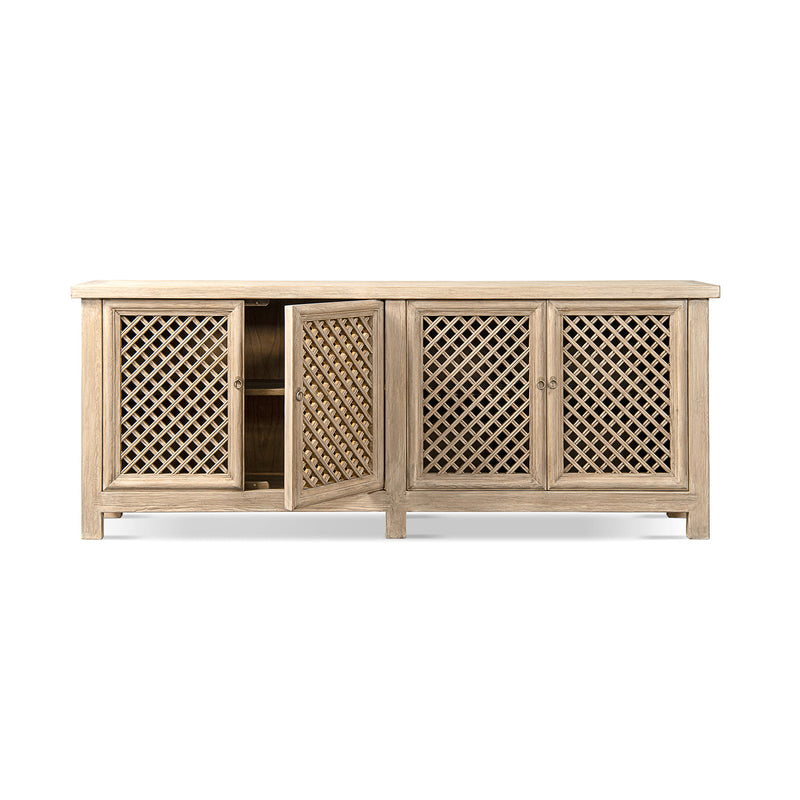 Arden 97" Extra Long Reclaimed Pine Lattice Front Sideboard – Heritage Light, photo 7 of 10