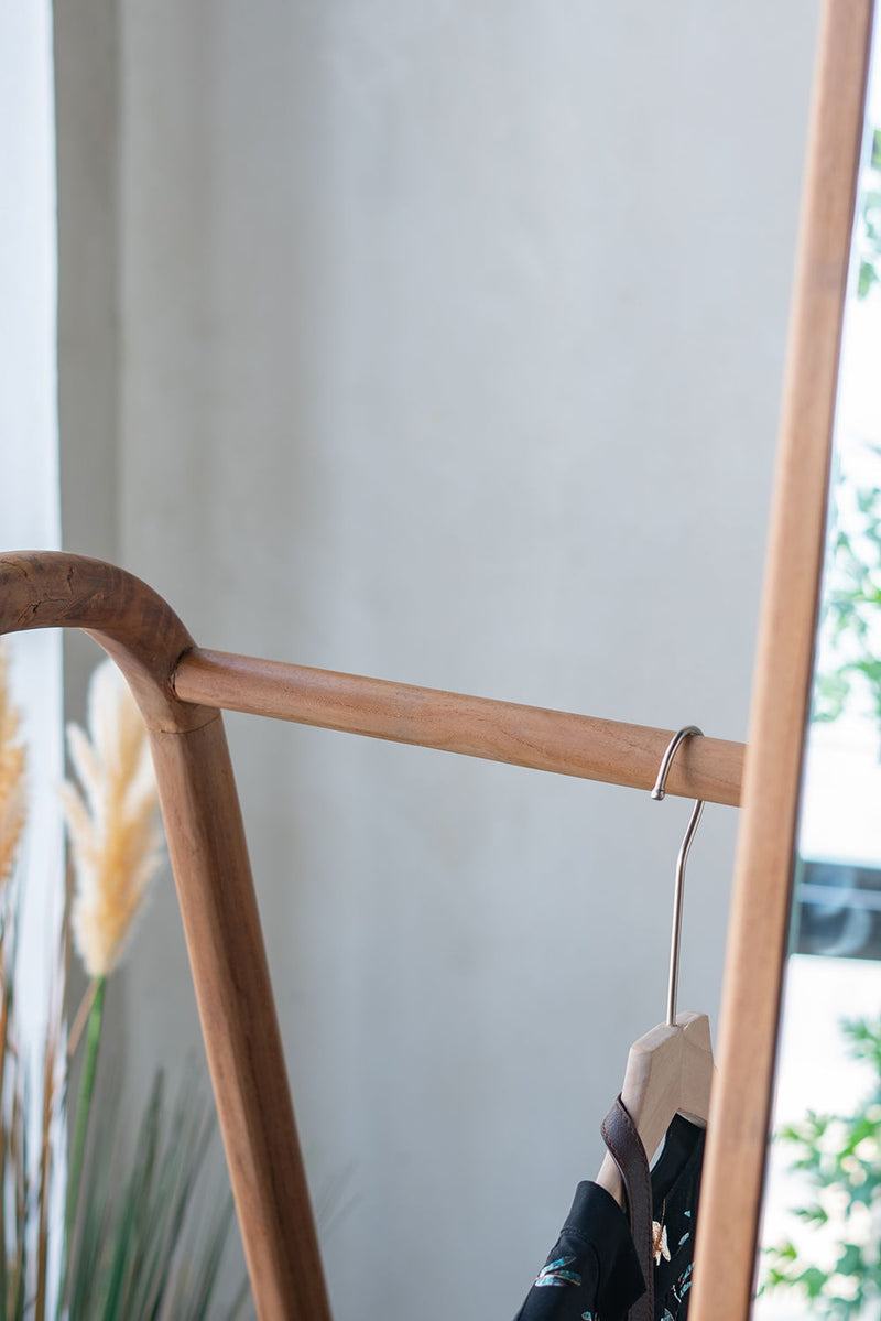 Large Clothes Hanger Storage Mirror with Woven Rattan Detail - Brown, photo 5 of 12