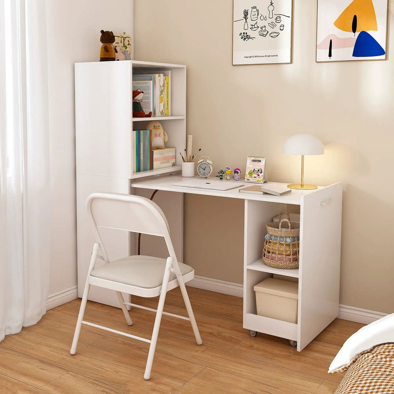 Stretchable Office Desk With Storage Shelves And Mobile Wheels by Unique Piece Furniture