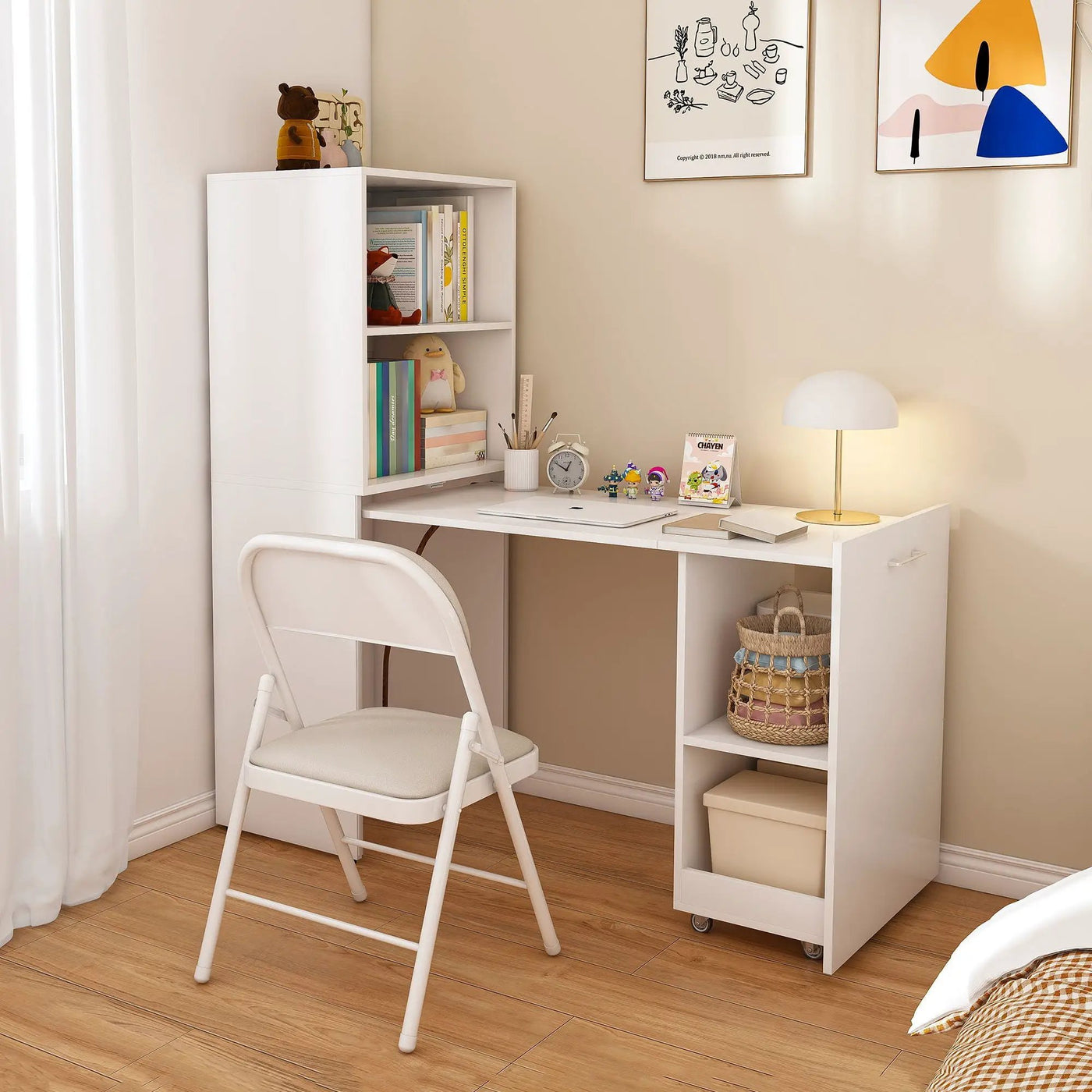 Stretchable Office Desk With Storage Shelves And Mobile Wheels by HouseOfZazla
