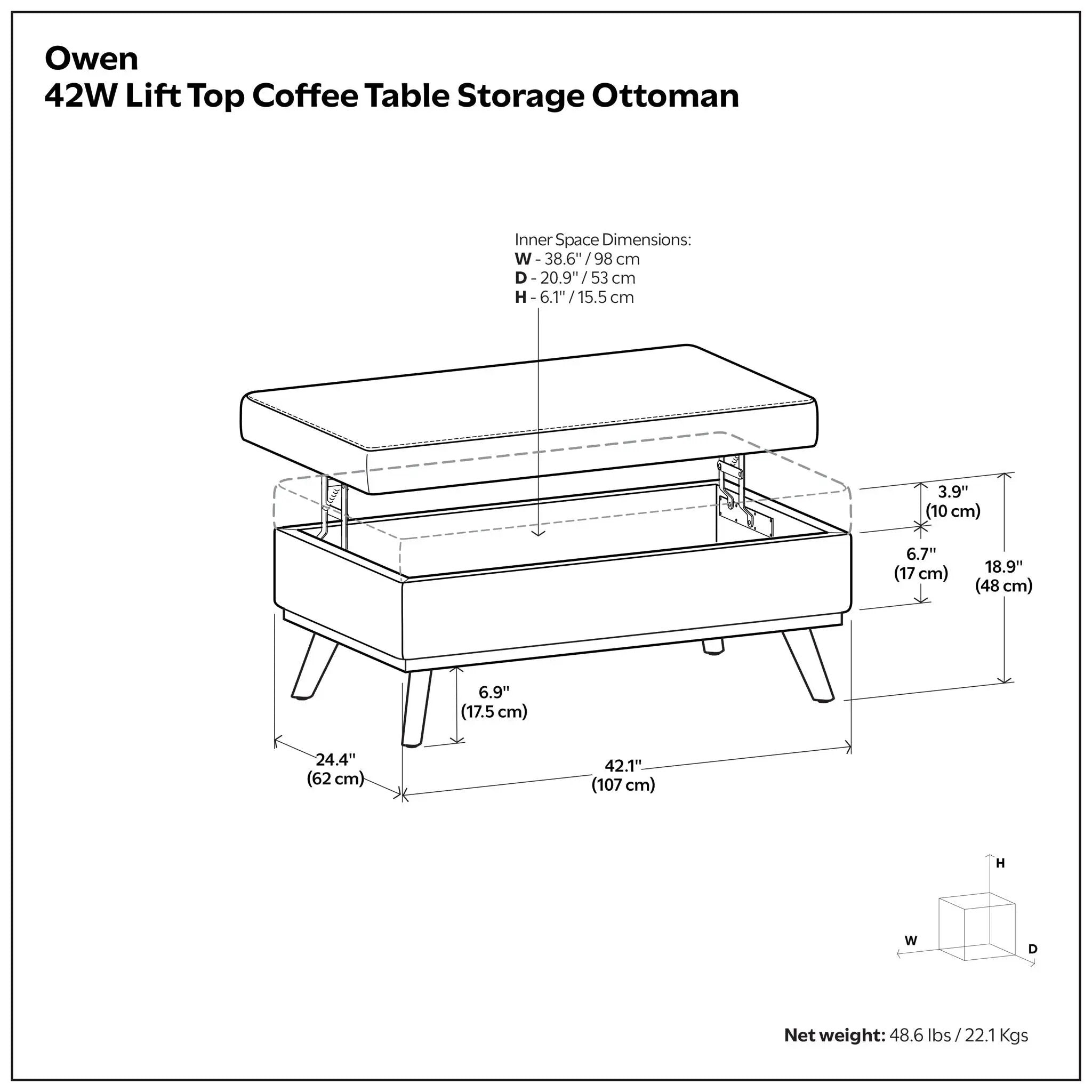 Owen - Lift Top Large Coffee Table Storage Ottoman, Mid Century Style by HouseOfZazla