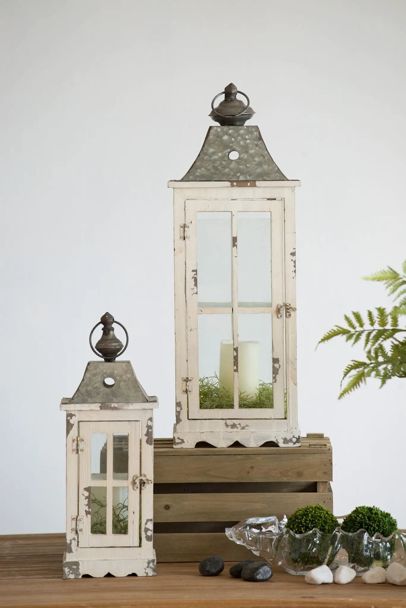 Wooden Candle Lantern Decorative, Hurricane Lantern Holder Decor For Indoor Outdoor, Home Garden - Ivory by HouseOfZazla