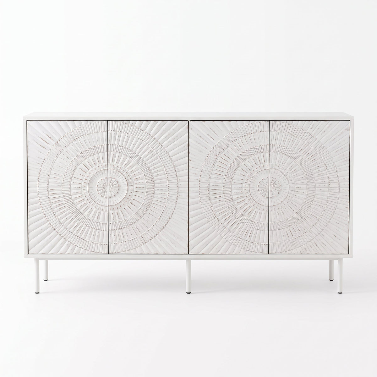 Shabby Chic Wood Sideboard Buffet with Storage Hutch - White, photo 9 of 10