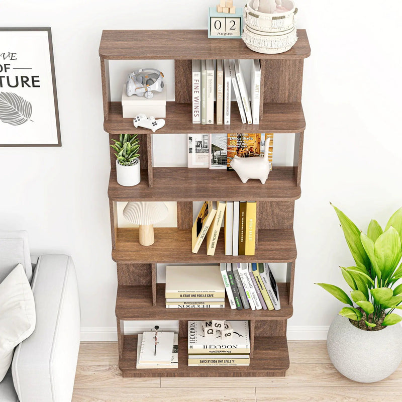 5 Tier Open Bookshelf, Free Combination Storage Shelving For Living Room - Dark Brown by HouseOfZazla