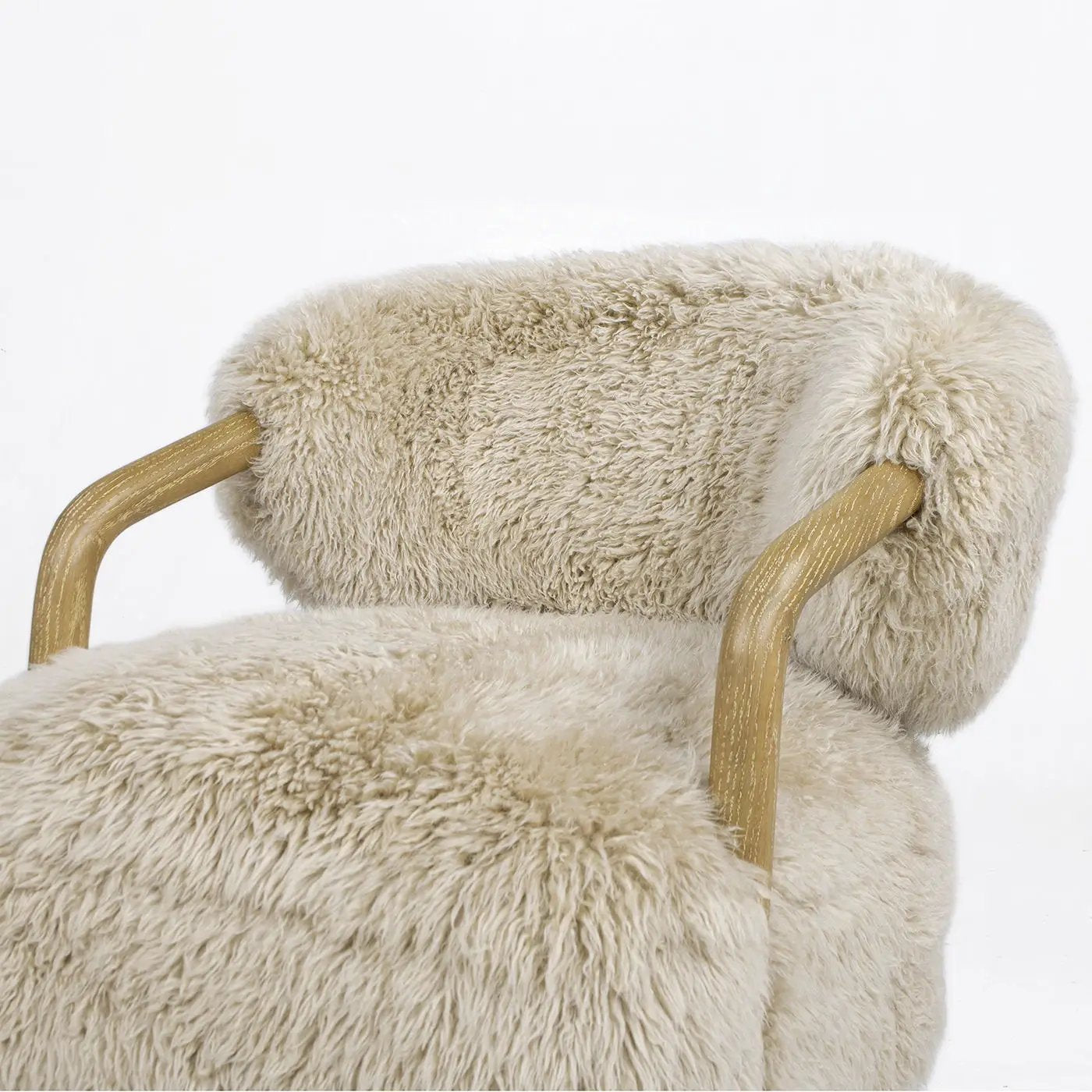 Becker - Rustic Oak Sheepskin Upholstered Accent Arm Chair - Taupe Beige by HouseOfZazla
