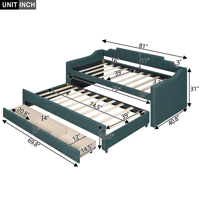 Upholstered Simple Design Daybed With Trundle And 3 Drawers by Unique Piece Furniture