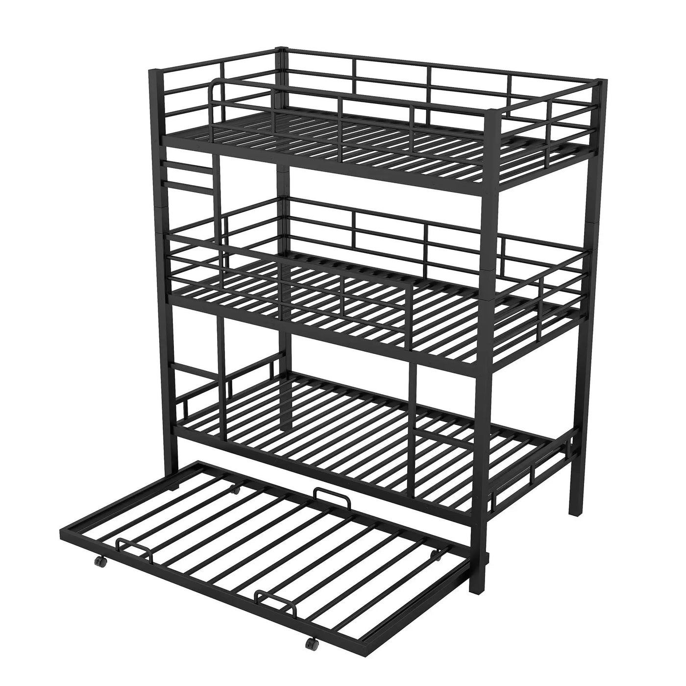 Triple Bunk Bed With Trundle, Heavy Duty Steel Construction by HouseOfZazla