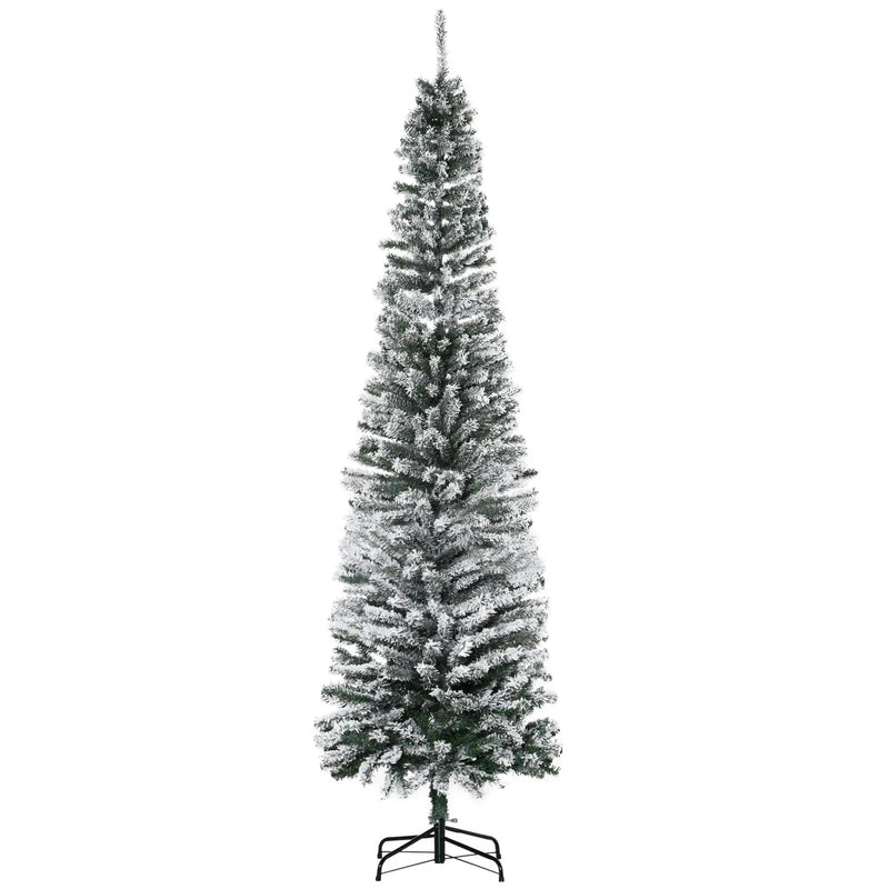 HOMCOM 7.5' Tall Unlit Snow-Flocked Slim Artificial Christmas Tree by HouseOfZazla