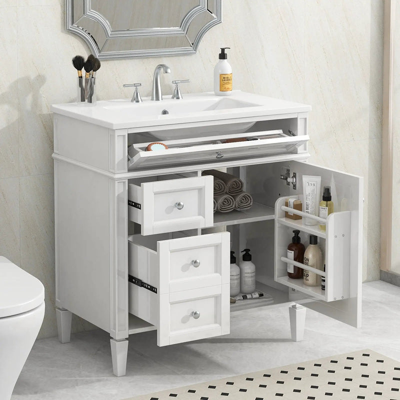 Bathroom Vanity With Top Sink, Modern Bathroom Storage Cabinet With 2 Drawers And A Tip-Out Drawer by HouseOfZazla