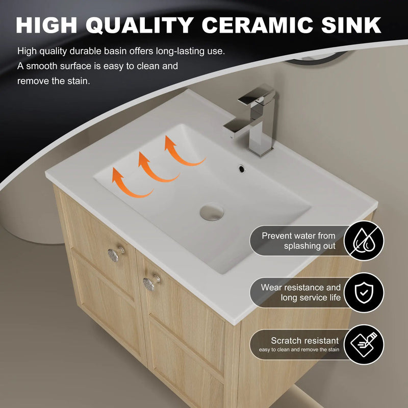 Wall Mounted Bathroom Vanity With Ceramic Sink And 2 Soft Closing Doors by Unique Piece Furniture