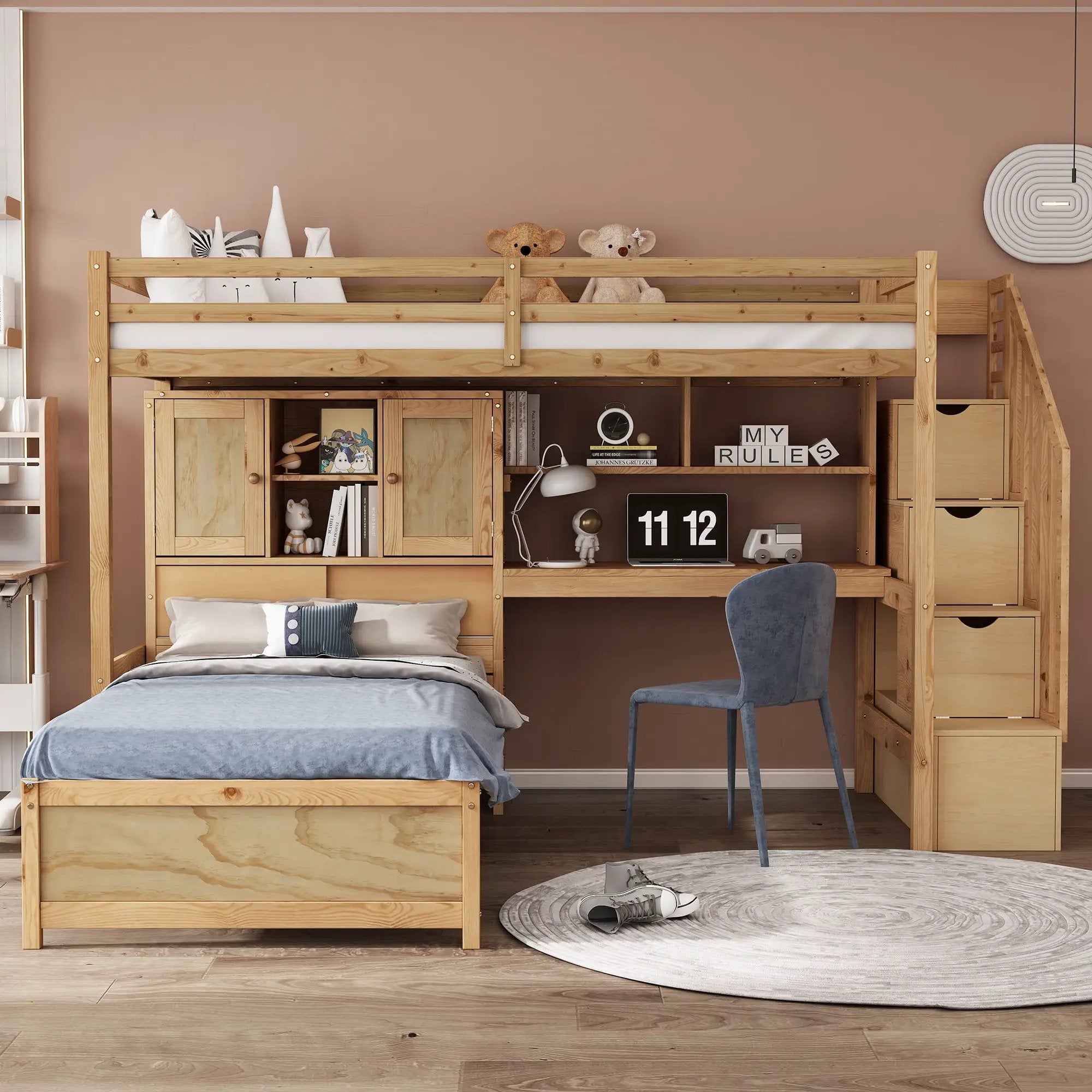 Loft Bed With Built In Desk And Staircase by HouseOfZazla