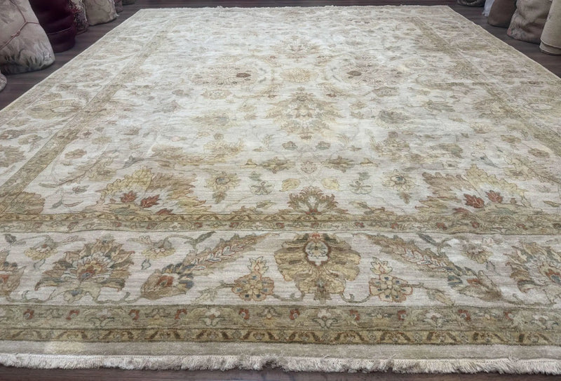 Palace Size Rug 12x15, Neutral Light Colors, Oat, Peshawar Chobi Oushak Rug, Handmade Wool Rug by Jewel Rugs