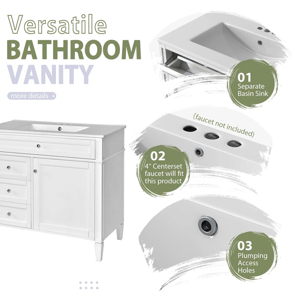 Bathroom Vanity With Mirror Cabinet, Single Sink With 2 Soft Closing Doors And 4 Drawers, photo 14 of 35