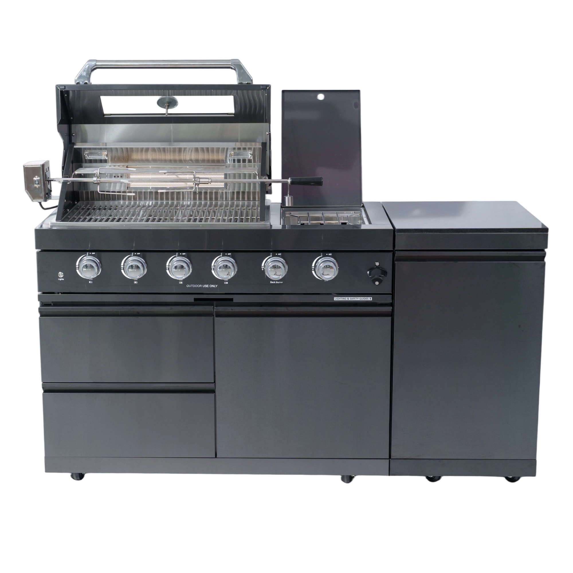 65" 4-Burner 72,000 BTU Black Outdoor Kitchen Island Grill + Side Burner + Rotisserie kit by Chery Industrial