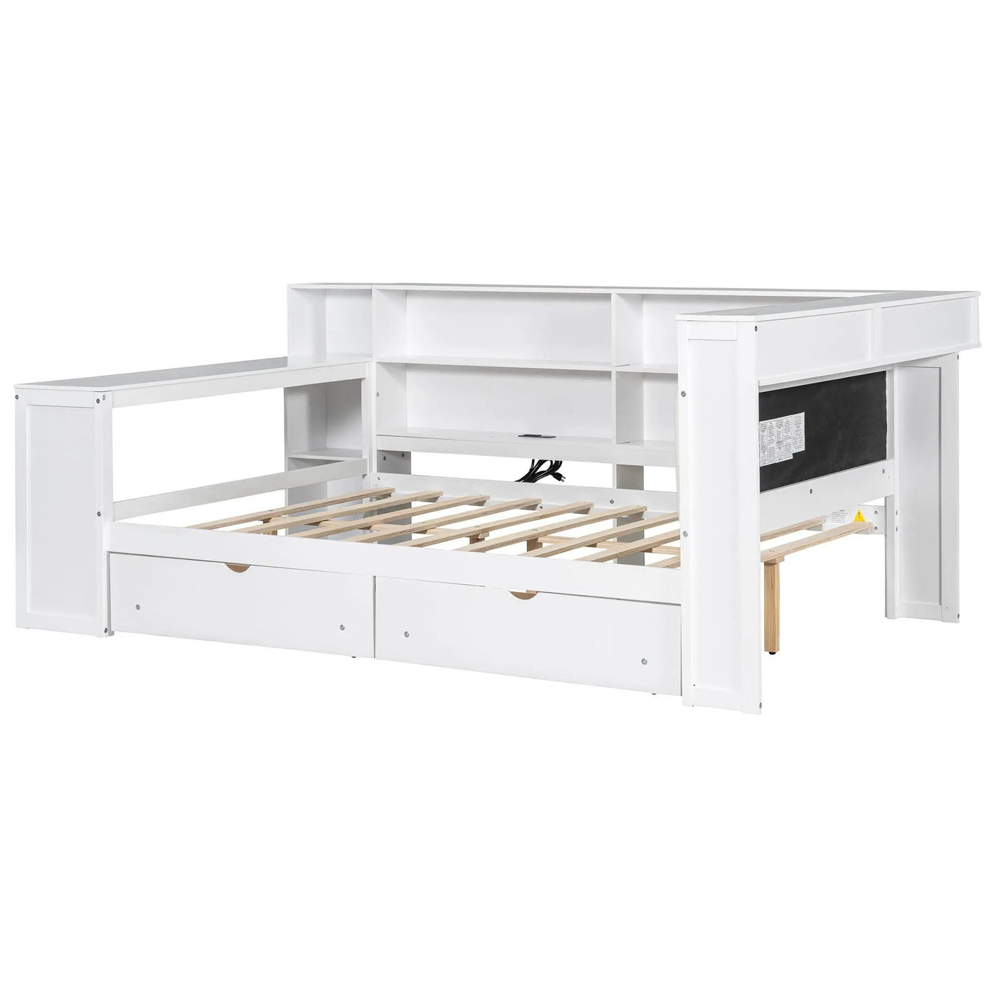 Platform Bed With Storage Shelves, Drawers, Charging Station, LED, Desk by HouseOfZazla