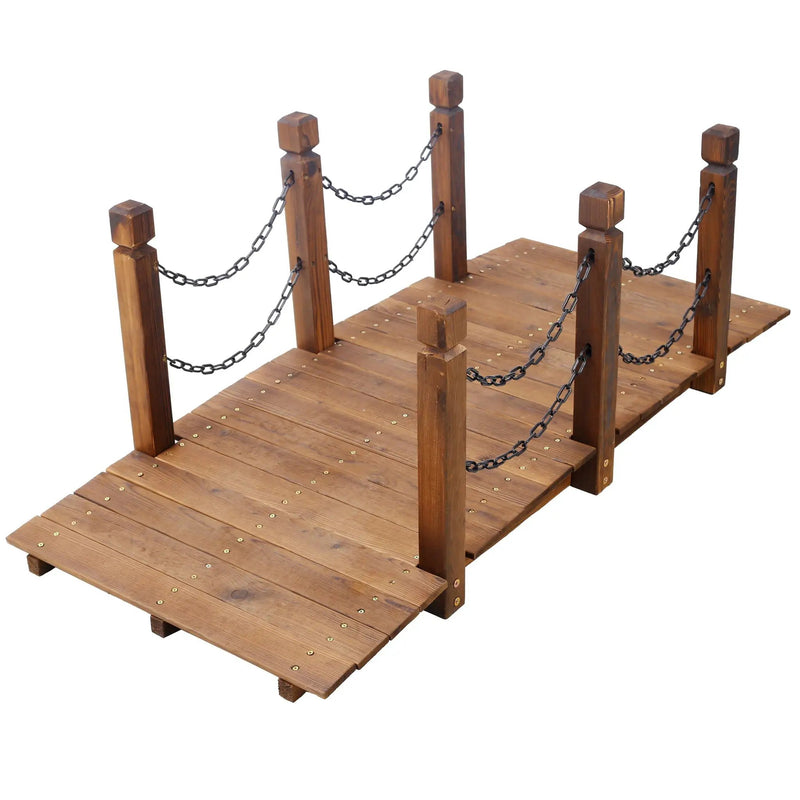 Wooden Arc Footbridge With Chain Railings For Backyard Creek Stained 5 Ft - Brown by Unique Piece Furniture