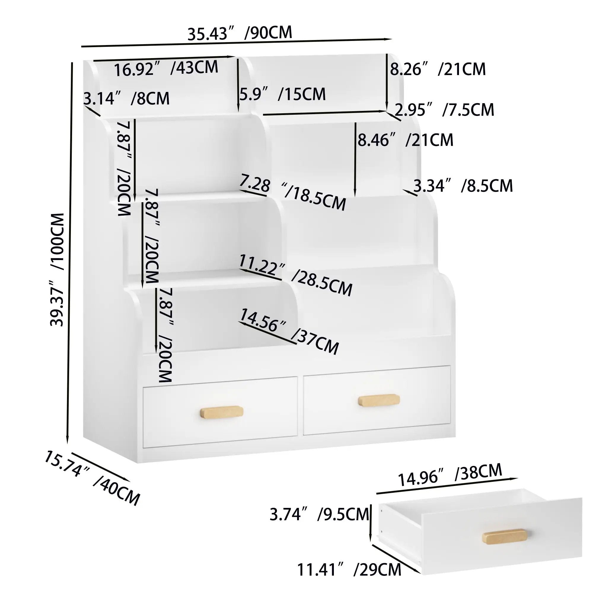 Bookshelf With 2 Storage Drawers, Front Facing Bookcase And Toy Organizer, Multi Tier Reading Shelf - White by HouseOfZazla