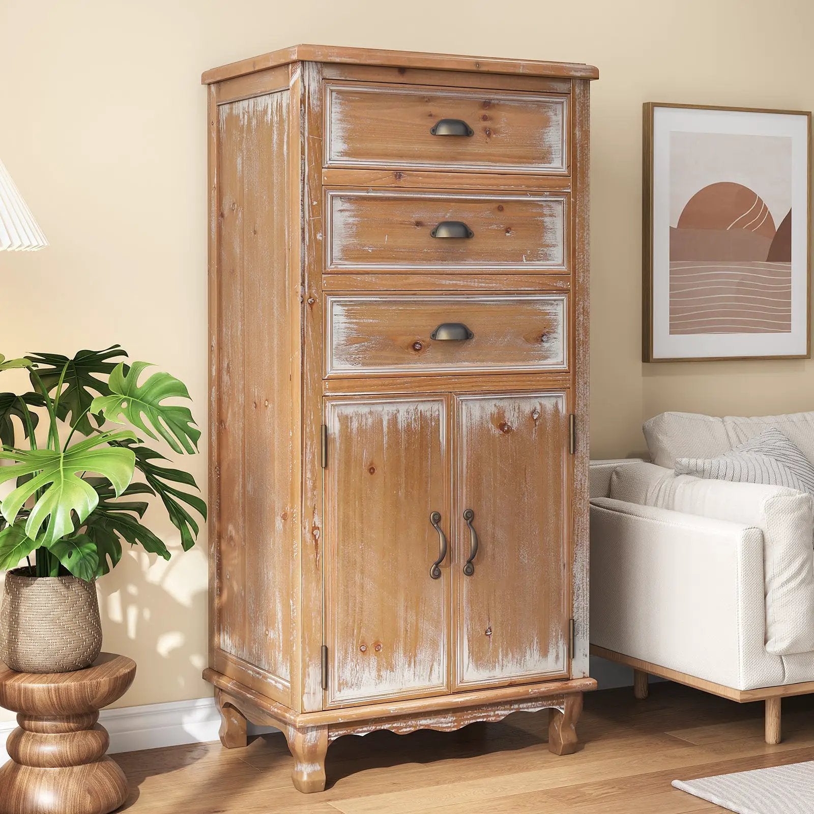 Rustic Wooden Storage Cabinet with Decorative Cutout Door & 3 Drawers by HouseOfZazla
