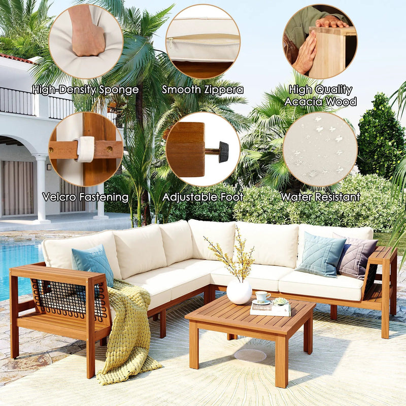 GO 4 Pieces Outdoor Acacia Wood Sofa Set with Coffee Table by HouseOfZazla
