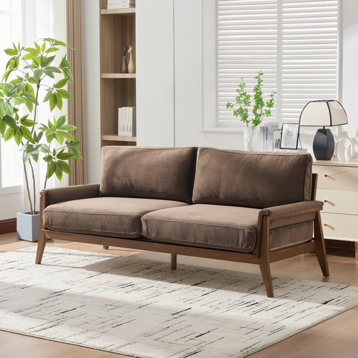 Mid-Century Modern Velvet Fabric Sofa, photo 2 of 10