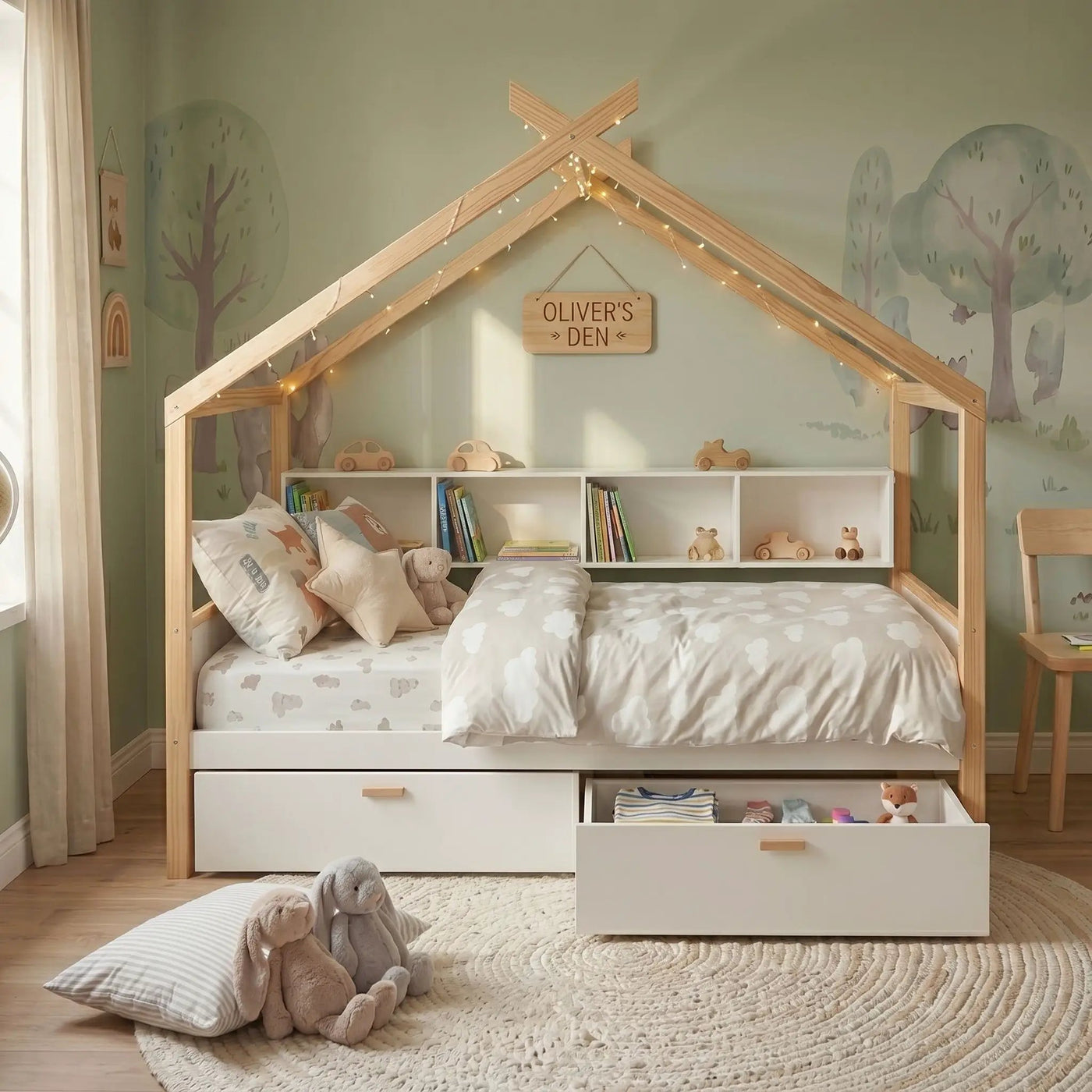 House Bed With Bookshelf Storage by HouseOfZazla